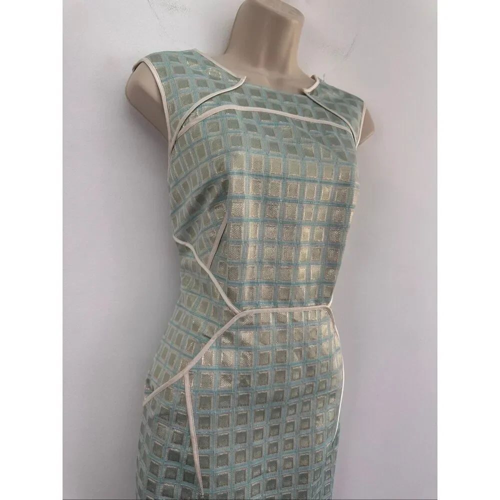 Per Se Women’s Metallic Gold Aqua Square Retro Vintage Inspired Sleeveless Sheat - Picture 14 of 16